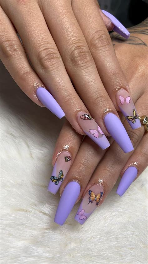 Butterfly Nail Art Matte Purple Acrylic Nails Purple Acrylic Nails