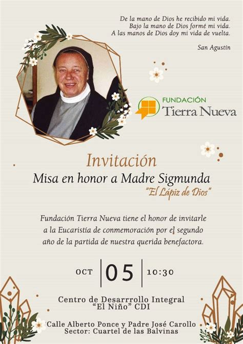 Invitación a Eucaristía en Honor de Madre Sigmunda Schnetzer