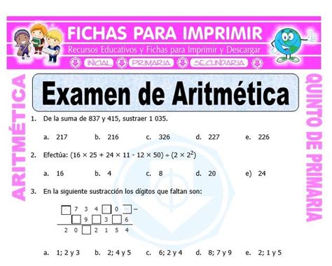 Ejercicios De Aritmética Para Quinto De Primaria 38 Fichas Gratis