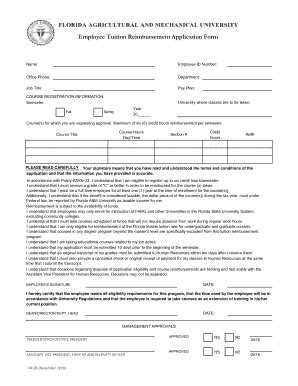 Fillable Online Employee Tuition Reimbursement Application Form Famu