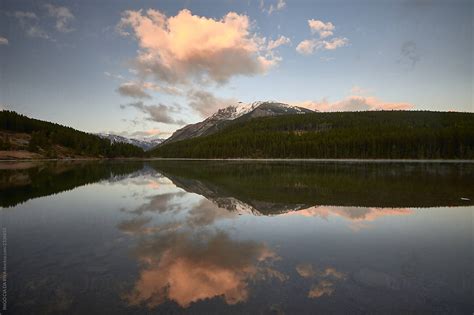 Rundle Mountain Reflecting In Two Jack Lake In Banff National Park At