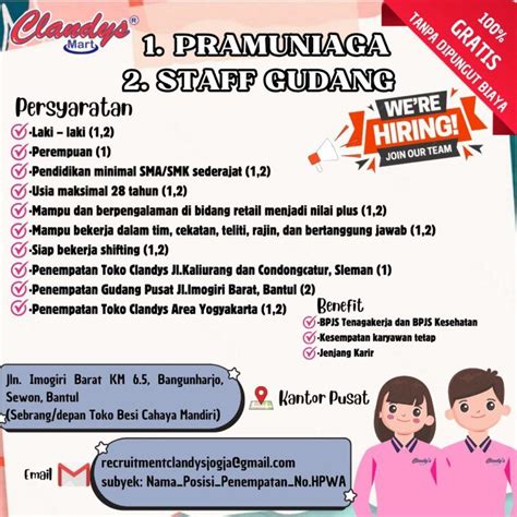 Lowongan Kerja Pramuniaga Staff Gudang Di Clandys Mart Lokerjogja Id