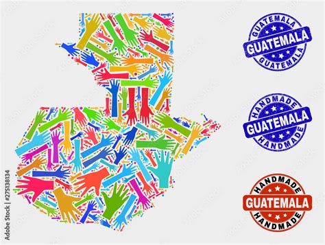 Vector Handmade Composition Of Guatemala Map And Rubber Stamp Seals