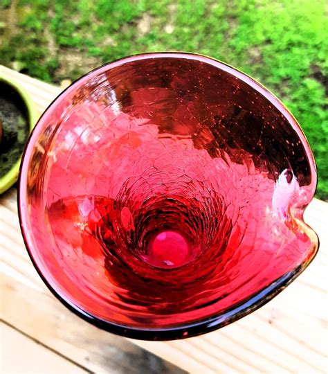 Vintage Hand Blown Cranberry Crackle Glass 5 75 Pitcher Collectible