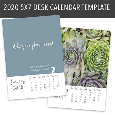 5x7 2020 Desk Calendar Template Instant Download Diy Personalized