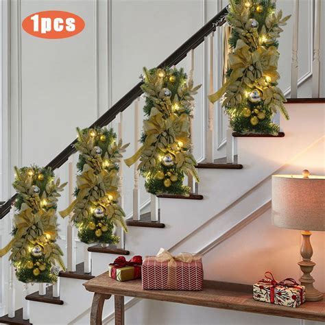 Jzenzero Cordless Prelit Stairway Swag Trim Lights Up Christmas Led Wreath Reusable Plastic