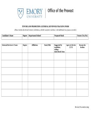 Fillable Online Provost Emory TENURE AND PROMOTION EXTERNAL REVIEWER