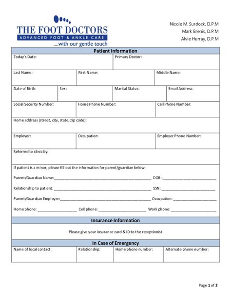 Fillable Online Foot And Ankle Care Center Registration Form Template