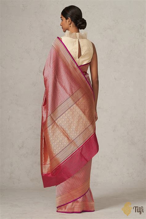 Red Rani Pink Pure Katan Silk Banarasi Handloom Saree Tilfi