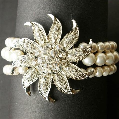 Flower Bridal Pearl Bracelet Bridal Bracelet Pearl Wedding Cuff