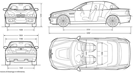 2007 BMW M3 E46 Convertible Cabriolet blueprints free - Outlines