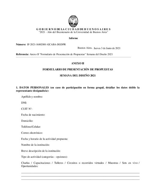 Fillable Online Anexo Ii Formulario De Presentacin De Propuestas