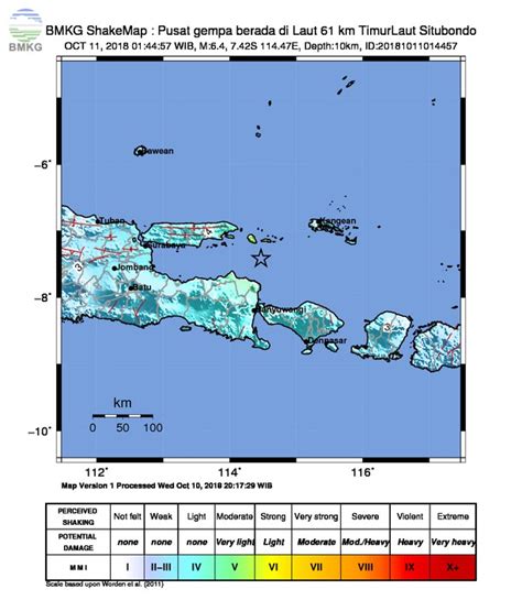 Gempabumi Tektonik M 6 4 Mengguncang Wilayah Jawa Timur Dan Pulau Bali