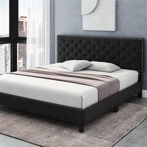 HOSTACK King Size Bed Frame Modern Upholstered Platform Bed With