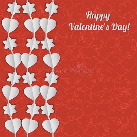 Valentine S Day Card With White Garlands Of Hearts And Flowers Stock