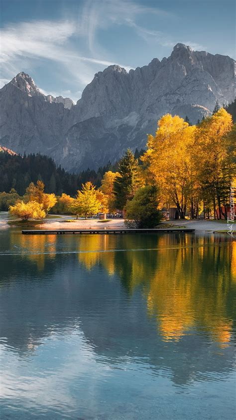 Jesienne Drzewa Nad Jeziorem Lake Jasna Tapeta Na Telefon