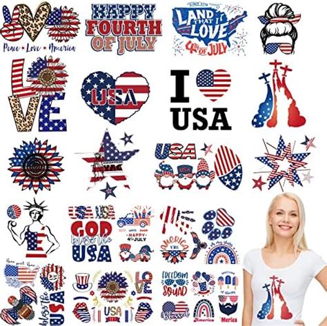 Estune 30 Pcs Patriotic Iron On Transfers 4th Of July Iron On Decals Patches