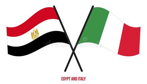 Egypt And Italy Flags Crossed And Waving Flat Style Official