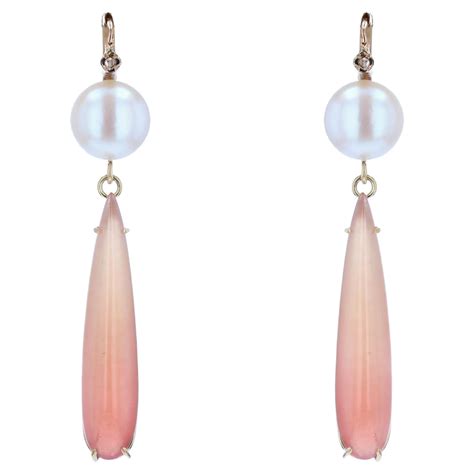 French Th Century Natural Pearl Karat Rose Gold Dangle Earrings At