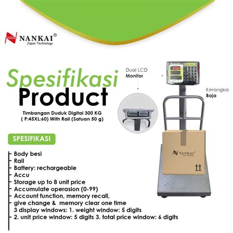 Jual Nankai 300kg TERA Double Display Timbangan Duduk Digital 150 Kg