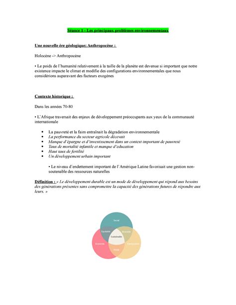 Notes de cours pour l intra Développement durable Séance 1 Les