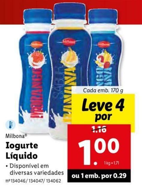 Promoção Milbona Iogurte Líquido 170g em Lidl