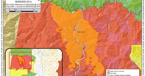 Wildfire Rum Creek Fire Burn Scar Map And Adjacent Evacuation Order Map