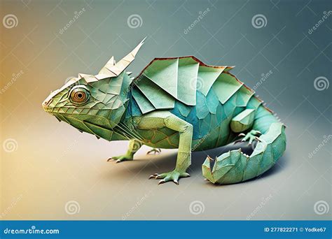 Image of Paper Origami Art. Handmade Paper Chameleon. Reptile. Animal ...