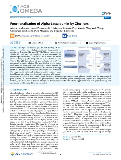 (PDF) Functionalization of Alpha-Lactalbumin by Zinc Ions