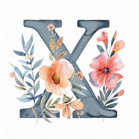 Floral Watercolor Letter X Isolated On White Background Premium Ai