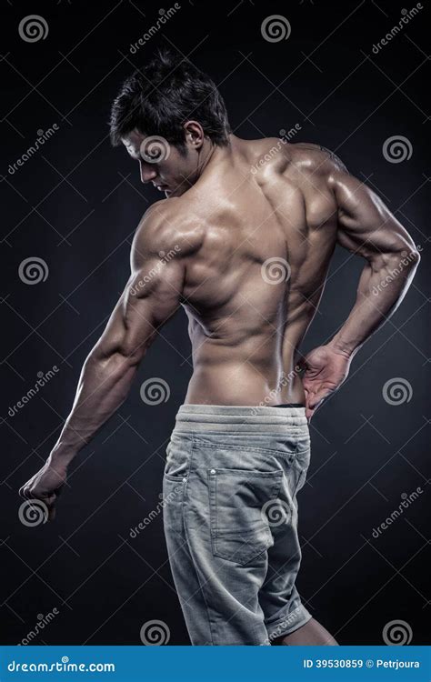 Strong Athletic Man Fitness Model Posing Back Muscles Stock Image Image Of Healthy Athlete