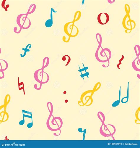 Music Note Seamless Pattern Vector Illustration Hand Drawn Sketched