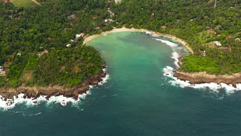 Top View Of Hiriketiya Beach And Ocean Among Palm Trees Sri Lanka