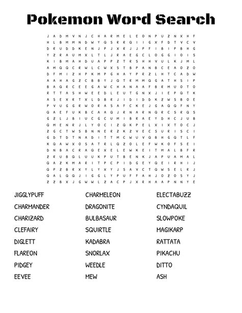 Pokemon Word Search Wordmint