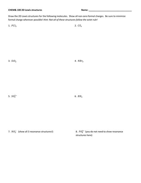 SOLVED: CHEM& 100 2D Lewis structures Name: Draw the 2D Lewis ...