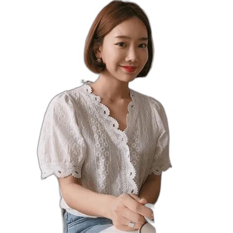 Short Sleeved Shirts For Women Niche Summer Lace Tops Korean Style V