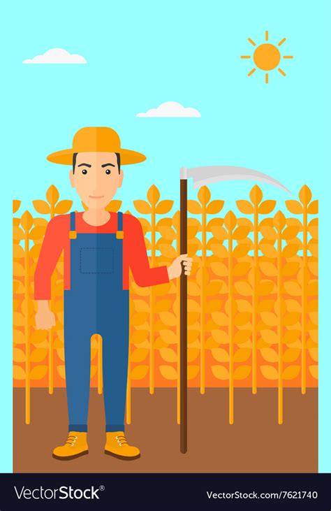 Farmer On The Field With Scythe Royalty Free Vector Image