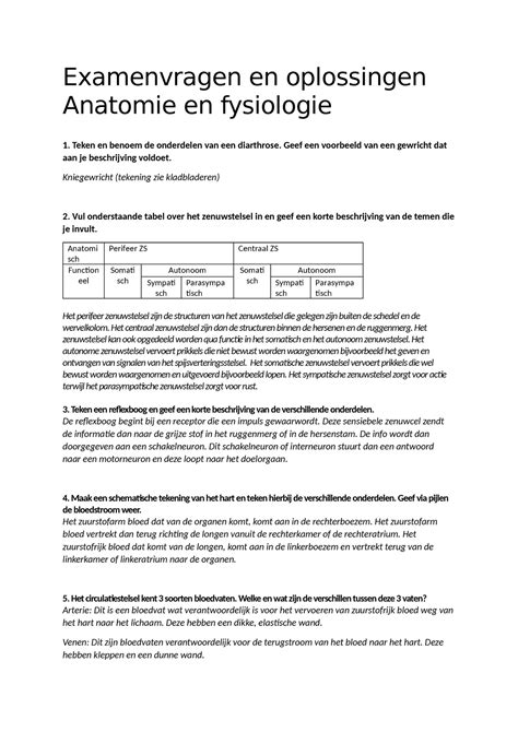 Anatomie En Fysiologie En Experimentele Technieken Examenvragen En