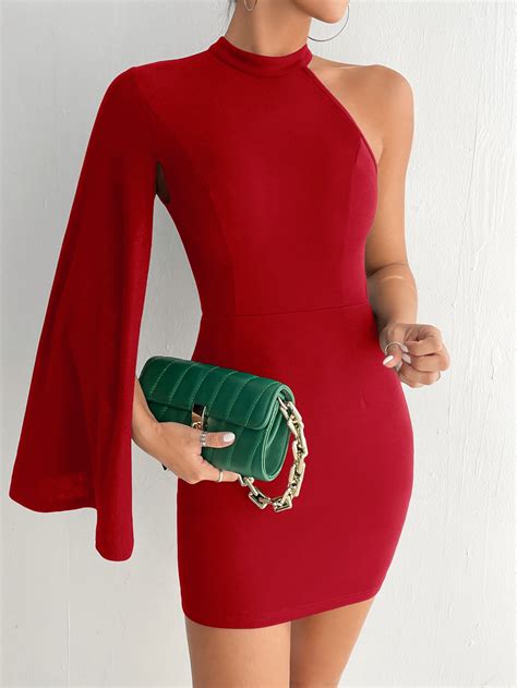 Shein Petite Vestido Bodycon Gola Assim Trica Manga De Mato