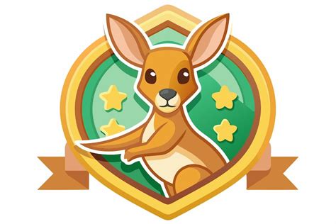 Cartoon Kangaroo Inside A Golden Shield With Stars Premium Ai