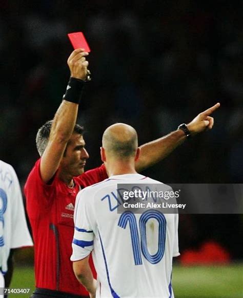 Zinedine Zidane Of France Is Shown A Red Card By Referee Horacio