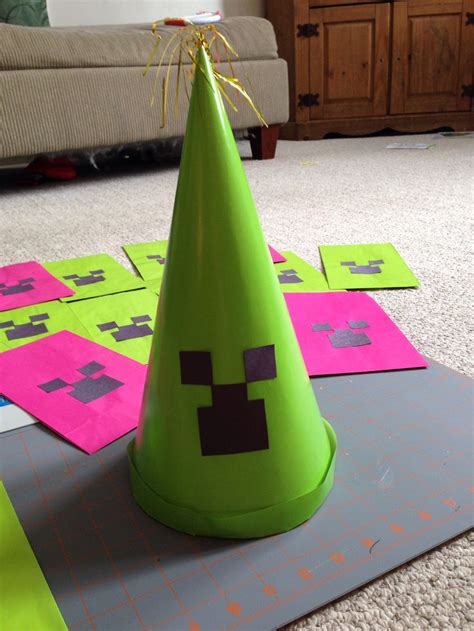 Diy Creeper Birthday Hat Minecraft Birthday Party Crazy Hat Day Birthday Hat