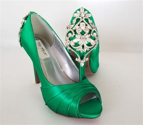 Emerald Green Wedding Shoes Emerald Green Bridal Shoes Crystal Etsy