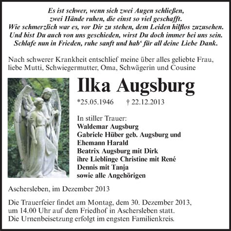 Traueranzeigen Von Ilka Augsburg Abschied Nehmen De