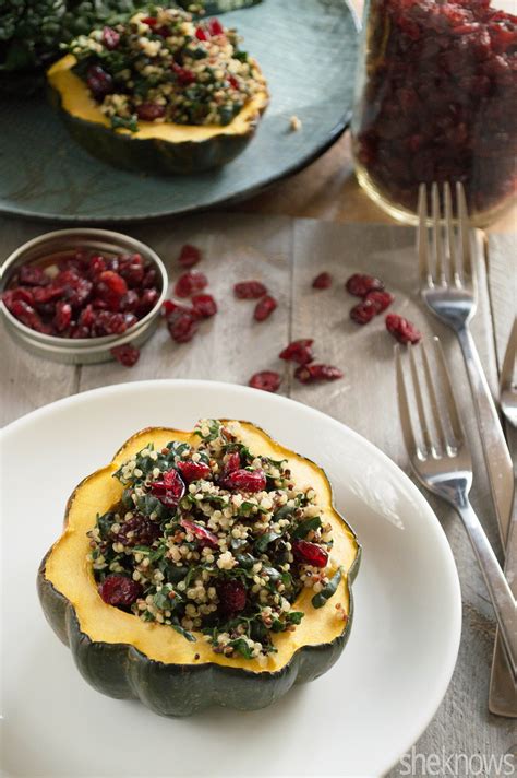 Roasted Acorn Squash Stuffed With Cranberry Kale Quinoa Salad