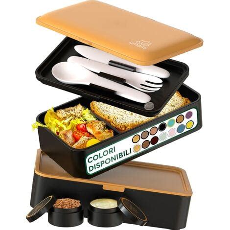 Porta Pranzo 1 2L Lunch Box Ermetico Con 4 Scomparti E Posate Sicuro