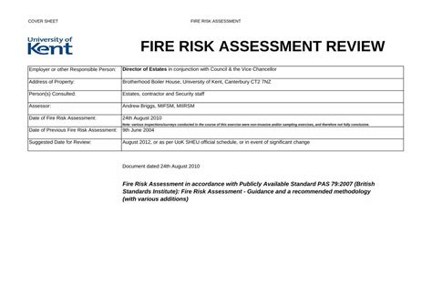 PDF FIRE RISK ASSESSMENT REVIEW University Of Kent COVER SHEET