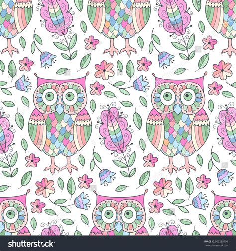 Floral Owl Vector Seamless Pattern Cute Vector Print With Owls And