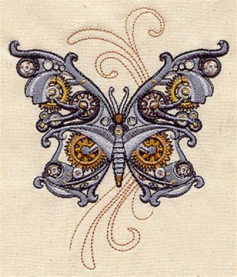 Steampunk Steam Motifs Steampunk Butterfly Embroidered On Cotton Hand Or Kitchen Dish Towel By