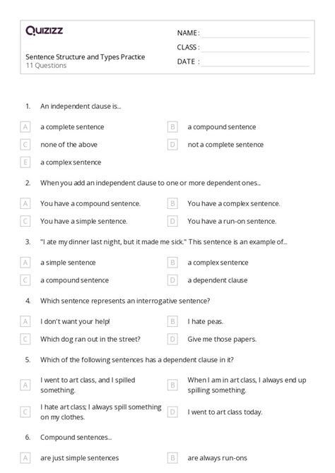 50 Sentence Structure Worksheets For 8th Grade On Quizizz Free